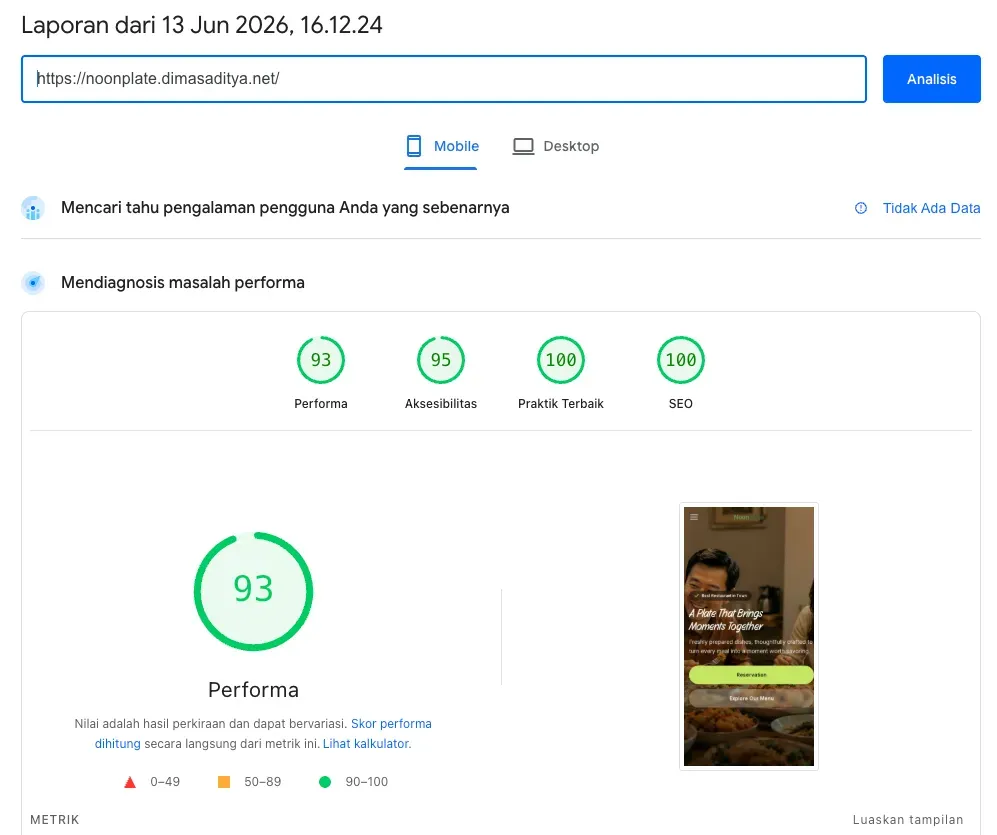 NoorPlate PageSpeed Desktop